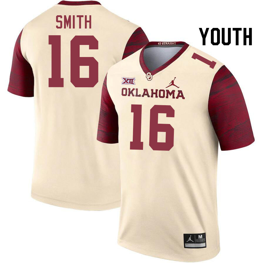 Youth #16 Blake Smith Oklahoma Sooners College Football Jerseys Stitched-Cream